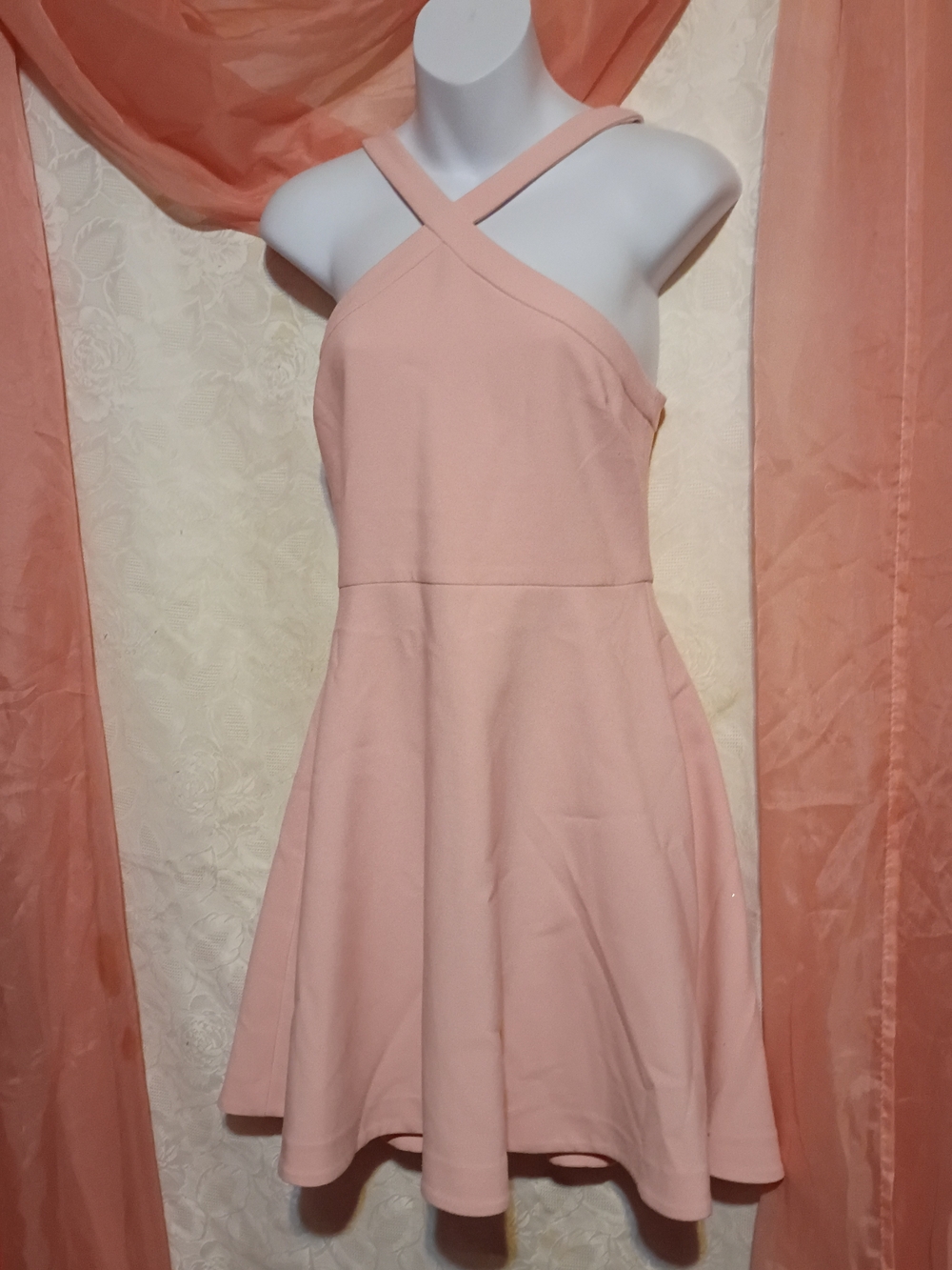 Likely Ladies Blush Cross-Strap Midi Skater Dress Sz 8